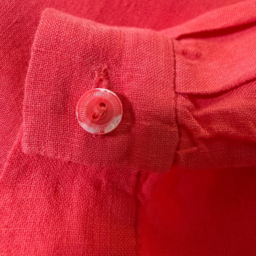 Eileen Fisher Womens Medium Coral Red Linen Button Down Long Sleeve Shirt Tunic - Picture 14 of 16